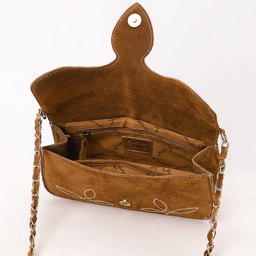 American Darling Boot Stitched Genuine Suede Leather Small Cross body Bag, Genuine Leather Western Purse with YKK Zipper