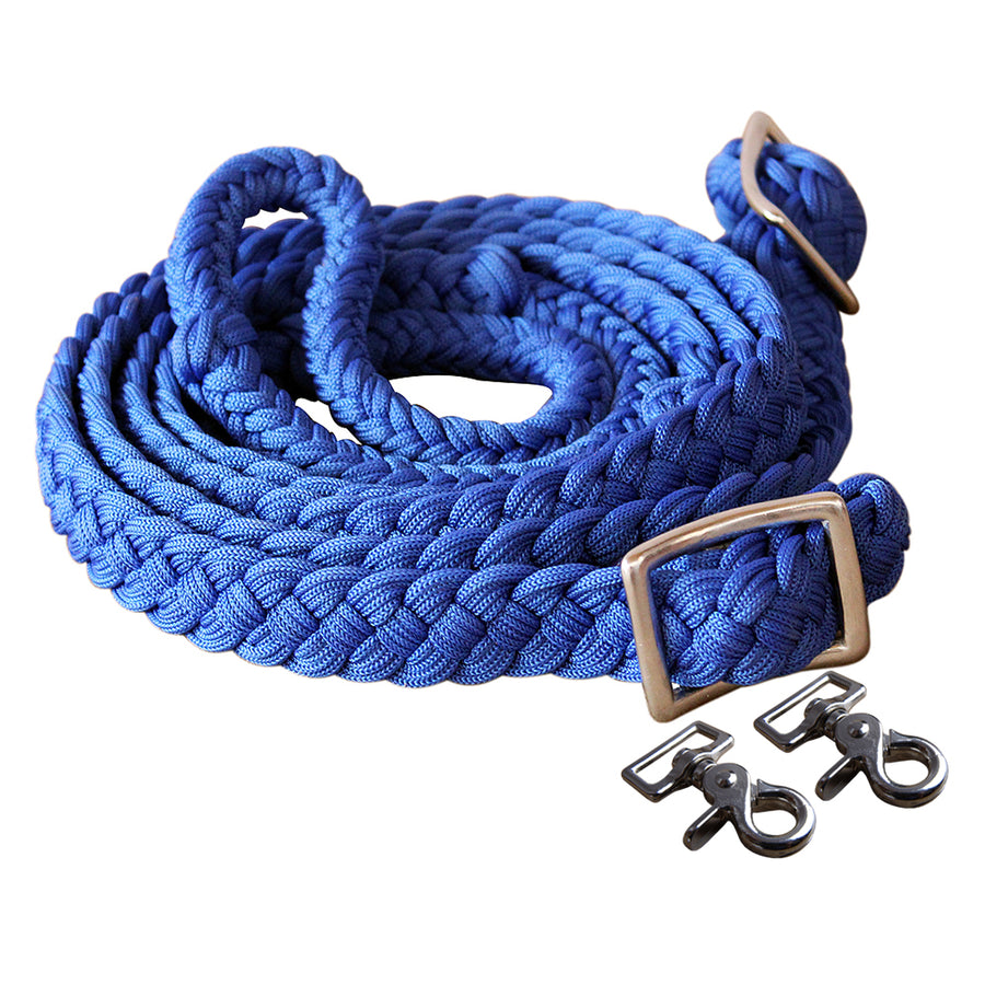 1" X 8Ft Hilason Braided Poly Horse Barrel Reins Flat with Easy Grip Knots Snaps - Uhorse