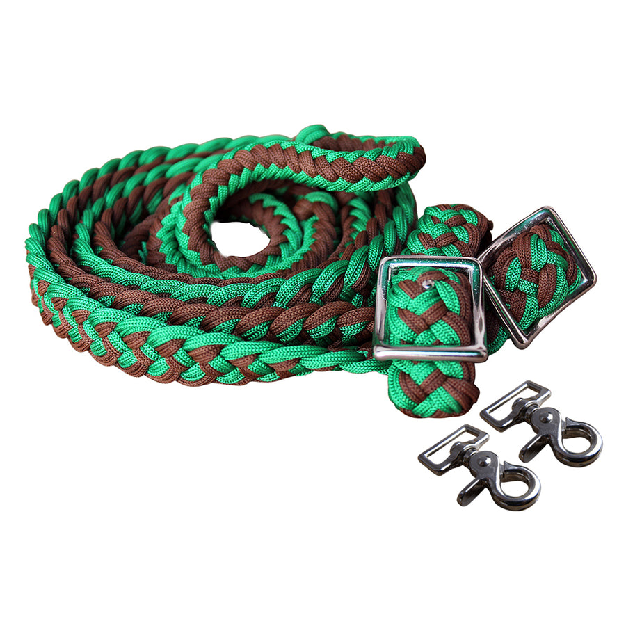 1" X 8Ft Hilason Braided Poly Barrel Horse Racing Reins Flat Grip Knots with Snaps - Uhorse