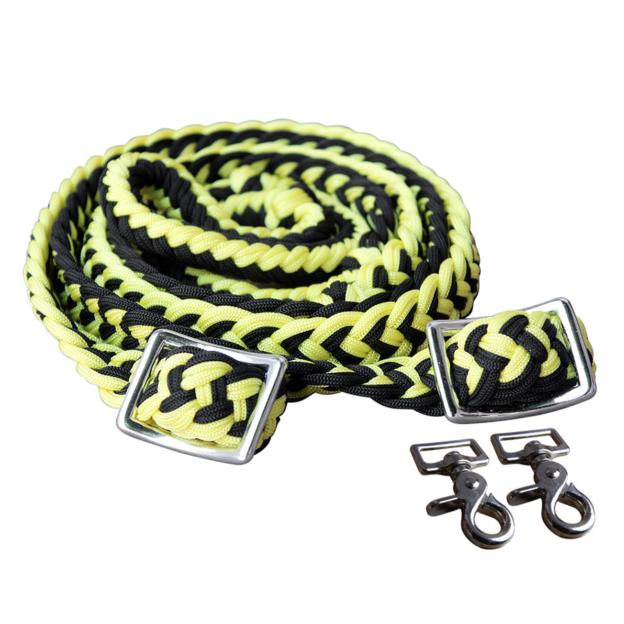1" X 8Ft Hilason Braided Poly Barrel Horse Racing Reins Flat Grip Knots with Snaps - Uhorse