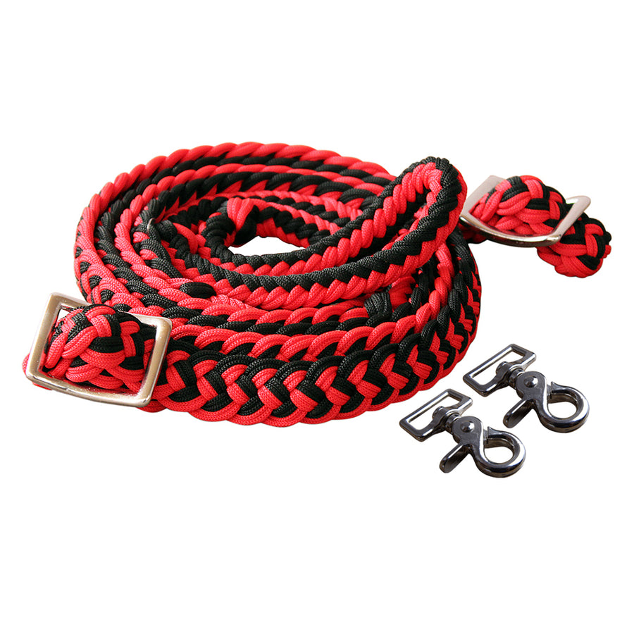 1" X 8Ft Hilason Braided Poly Horse Barrel Reins Flat with Easy Grip Knots Snaps - Uhorse