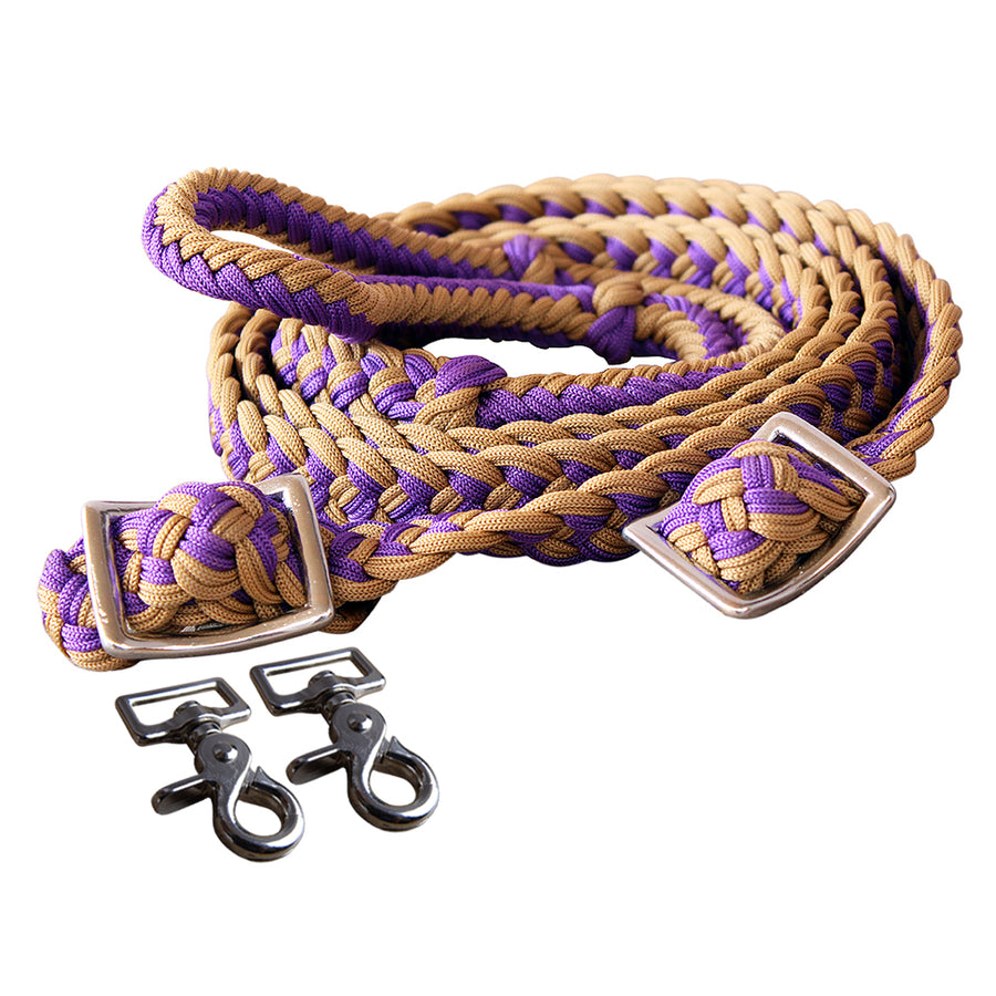 1" X 8Ft Hilason Braided Poly Barrel Horse Racing Reins Flat Grip Knots with Snaps - Uhorse