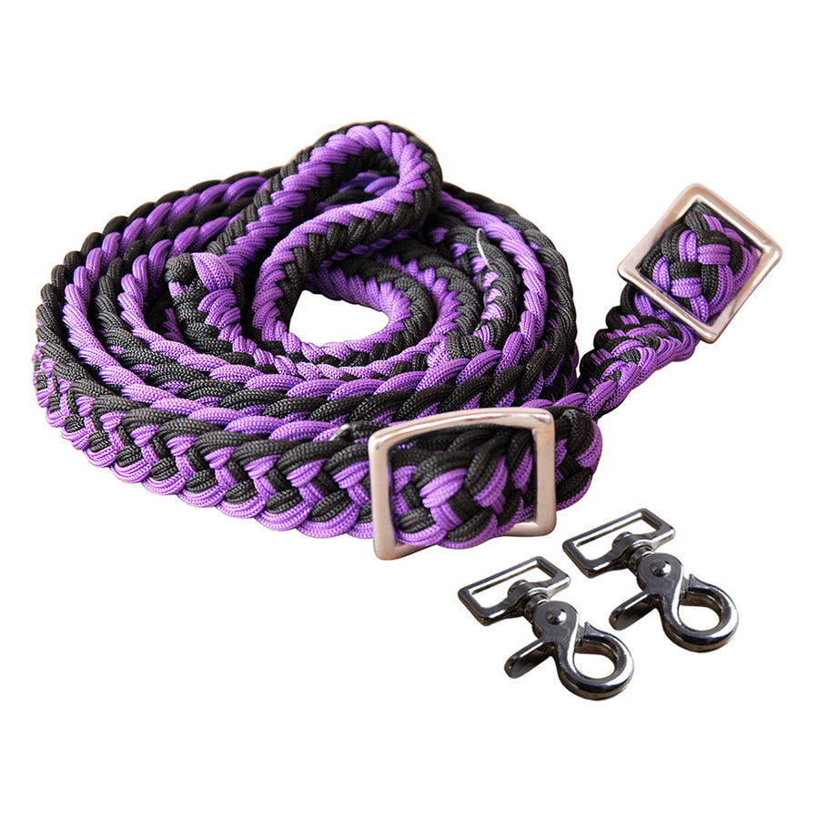 1" X 8Ft Hilason Braided Poly Barrel Horse Racing Reins Flat Grip Knots with Snaps - Uhorse