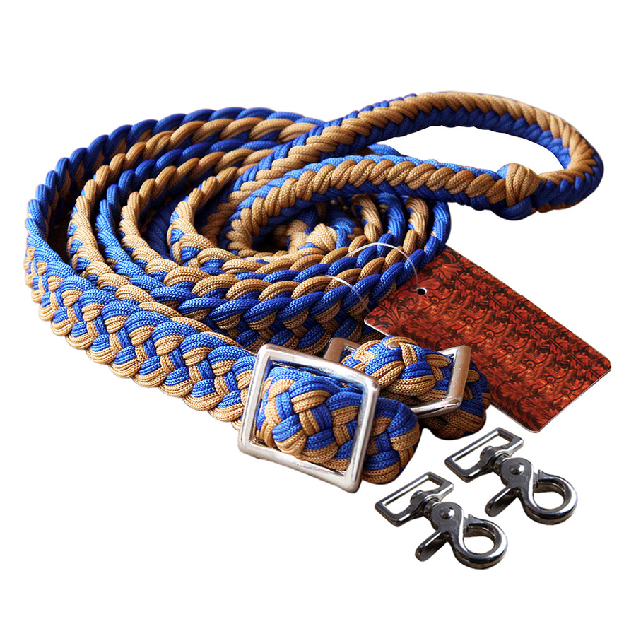 1" X 8Ft Hilason Braided Poly Barrel Horse Racing Reins Flat Grip Knots with Snaps - Uhorse