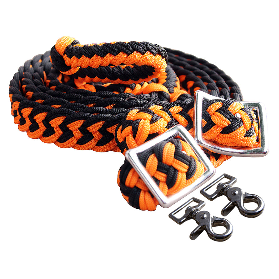 1" X 8Ft Hilason Braided Poly Horse Barrel Reins Flat with Easy Grip Knots Snaps - Uhorse