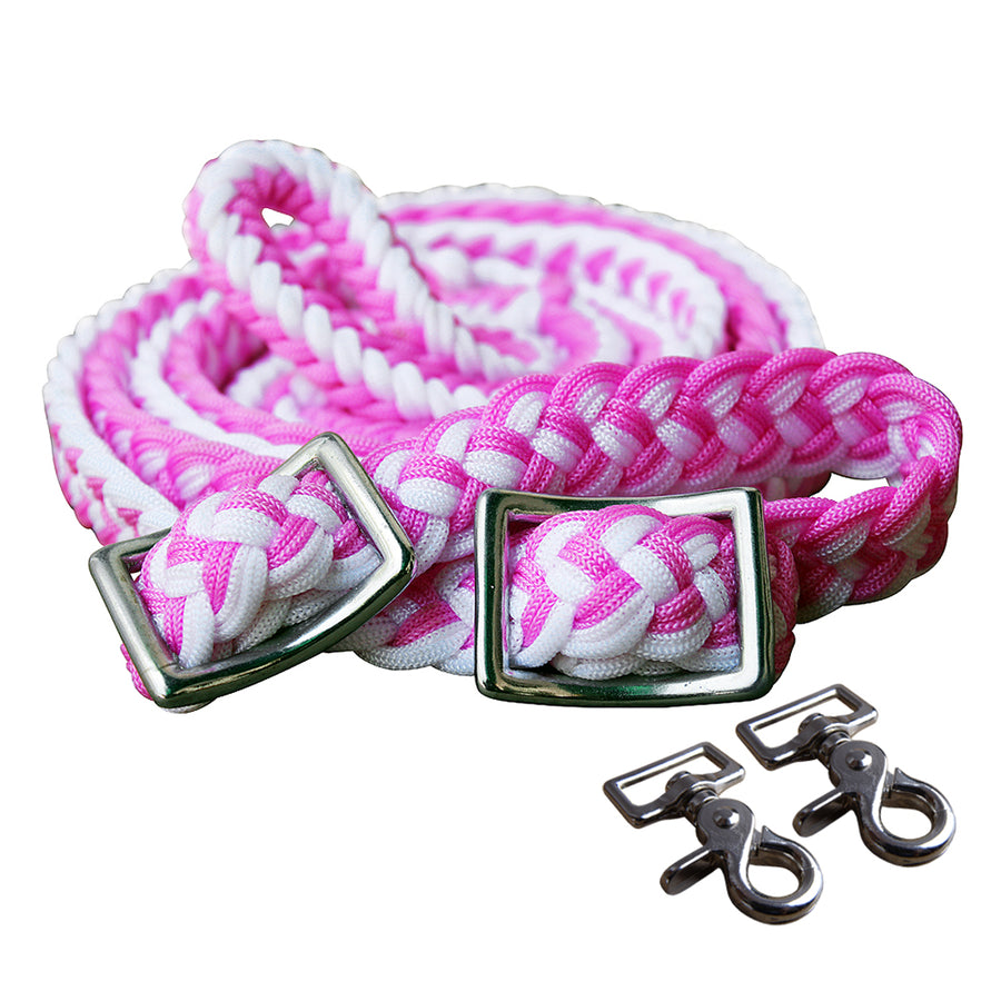 1" X 8Ft Hilason Braided Poly Barrel Horse Racing Reins Flat Grip Knots with Snaps - Uhorse