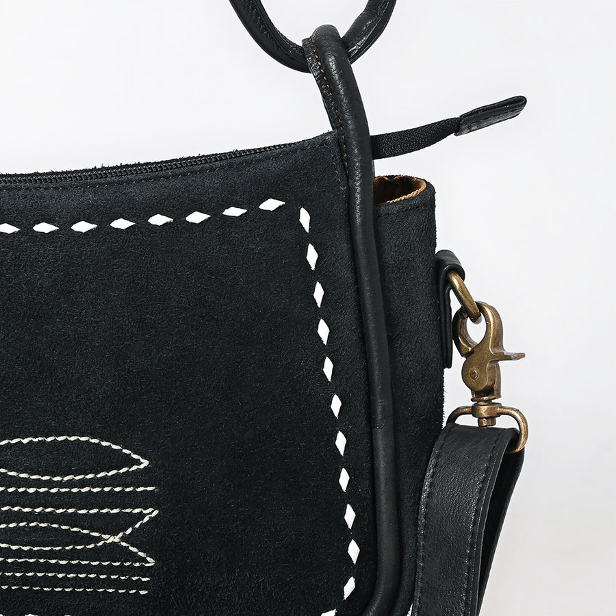 American Darling Cross body Bag Western Genuine Leather Handcrafted Suede Shoulder Purse with Boot Stitched Design and YKK Zipper