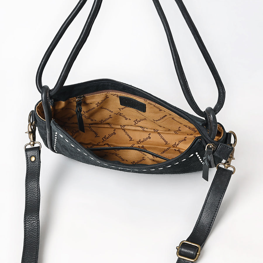 American Darling Cross body Bag Western Genuine Leather Handcrafted Suede Shoulder Purse with Boot Stitched Design and YKK Zipper