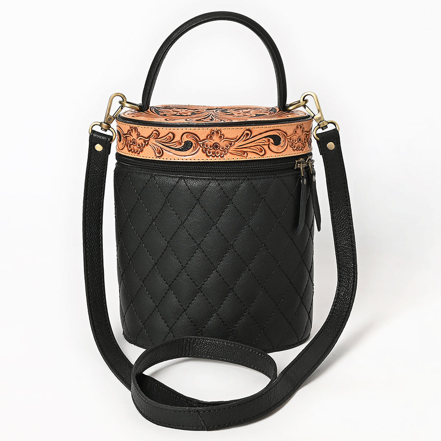 American Darling Hand Tooled Floral Carved Leather Jewelry case, Quilted Genuine Leather Western Organizer with YKK Zipper