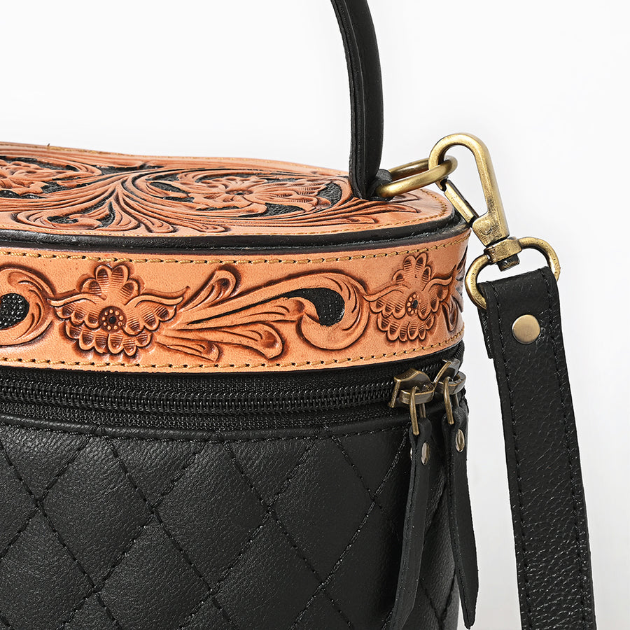 American Darling Hand Tooled Floral Carved Leather Jewelry case, Quilted Genuine Leather Western Organizer with YKK Zipper