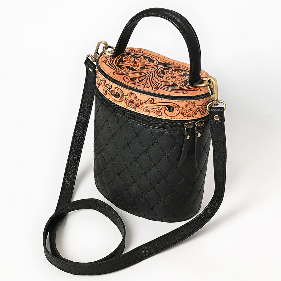 American Darling Hand Tooled Floral Carved Leather Jewelry case, Quilted Genuine Leather Western Organizer with YKK Zipper