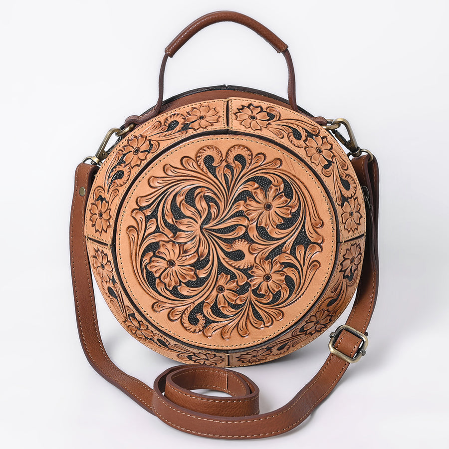 American Darling Hand Tooled Floral Carved Genuine Leather Canteen Bag Western Purse with YKK Zipper