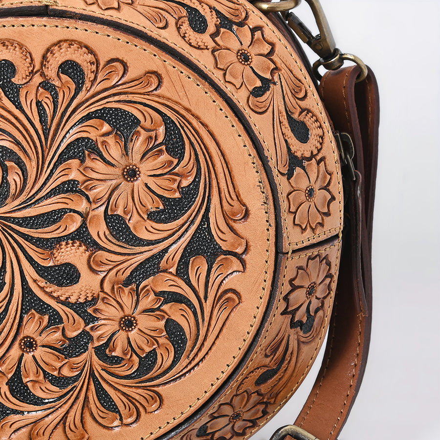 American Darling Hand Tooled Floral Carved Genuine Leather Canteen Bag Western Purse with YKK Zipper