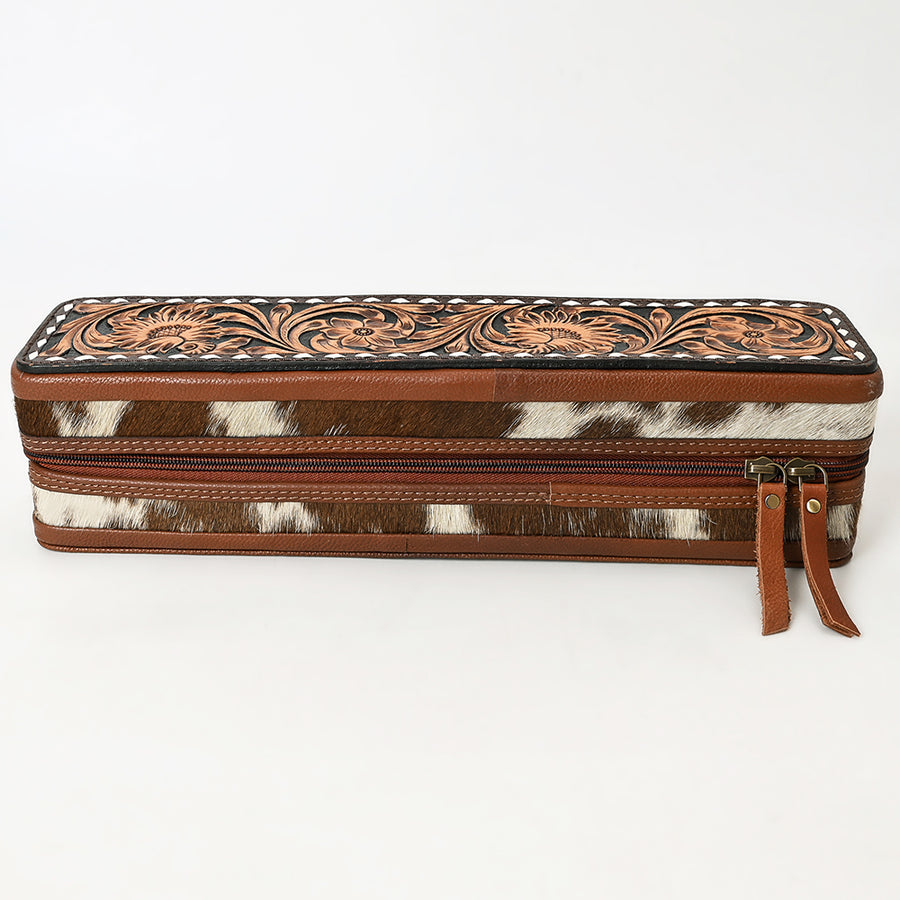 American Darling Hand Tooled Floral Carved Hair-On Cowhide Hair Accessories Bag Genuine Leather Western Organizer YKK Zipper