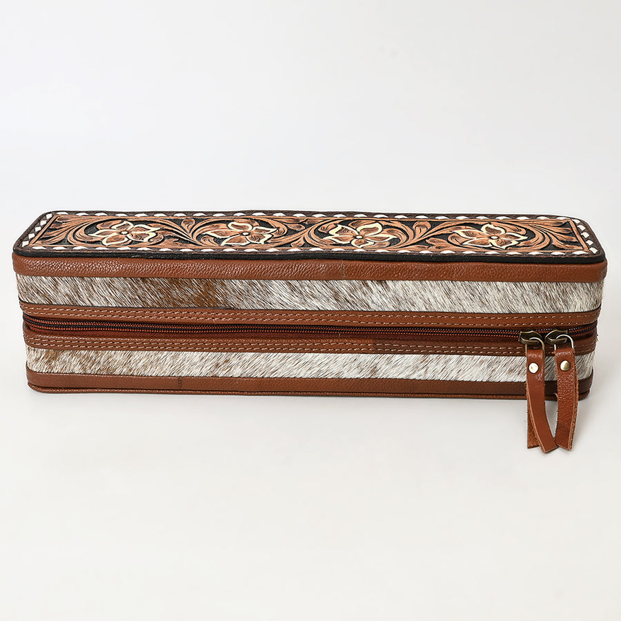 American Darling Hand Tooled Floral Carved Hair-On Cowhide Hair Accessories Bag Genuine Leather Western Organizer YKK Zipper