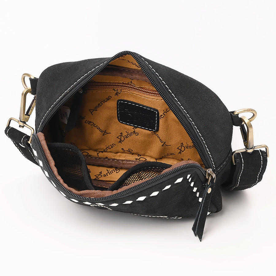 American Darling Boot Stitched Suede Leather Camera Bag Genuine Western Crossbody Purse with YKK Zipper