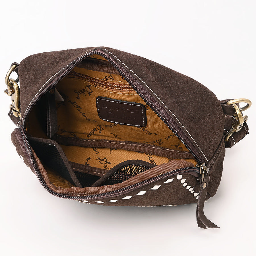 American Darling Boot Stitched Suede Leather Camera Bag Genuine Western Crossbody Purse with YKK Zipper