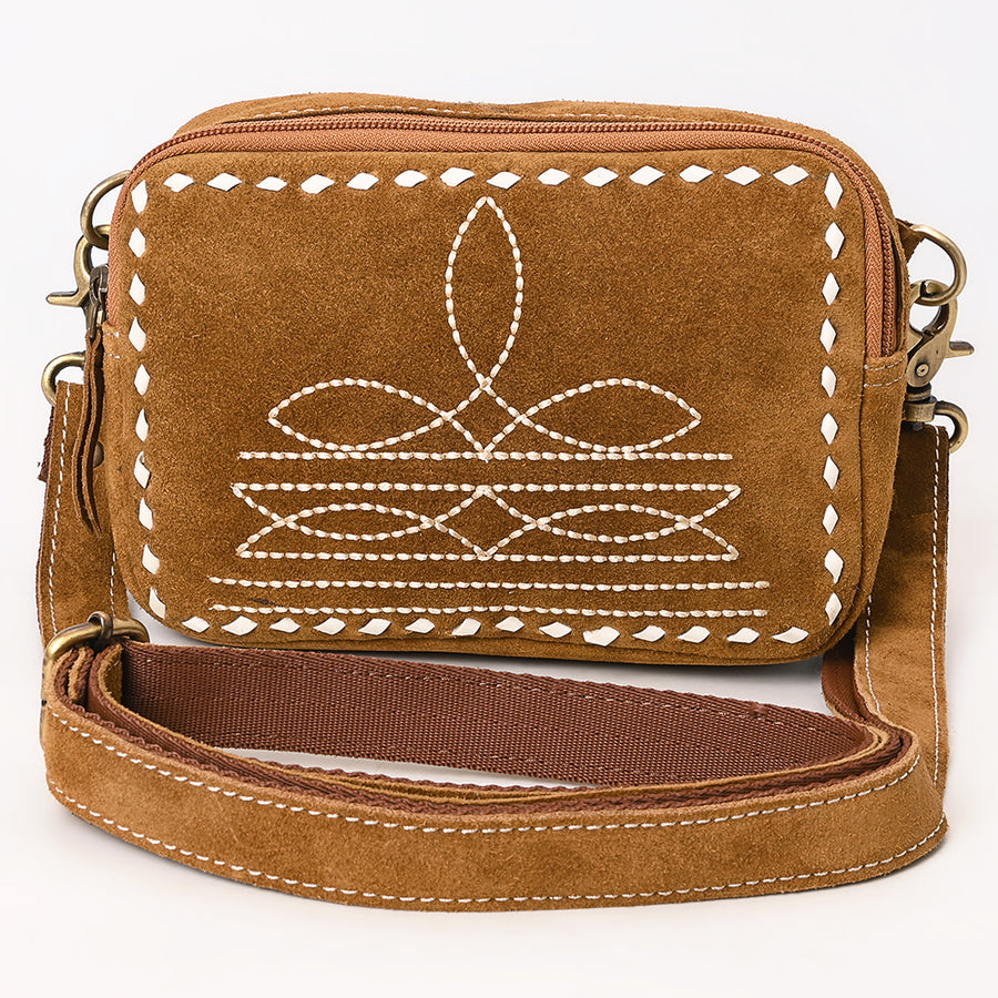 American Darling Boot Stitched Suede Leather Camera Bag Genuine Western Crossbody Purse with YKK Zipper