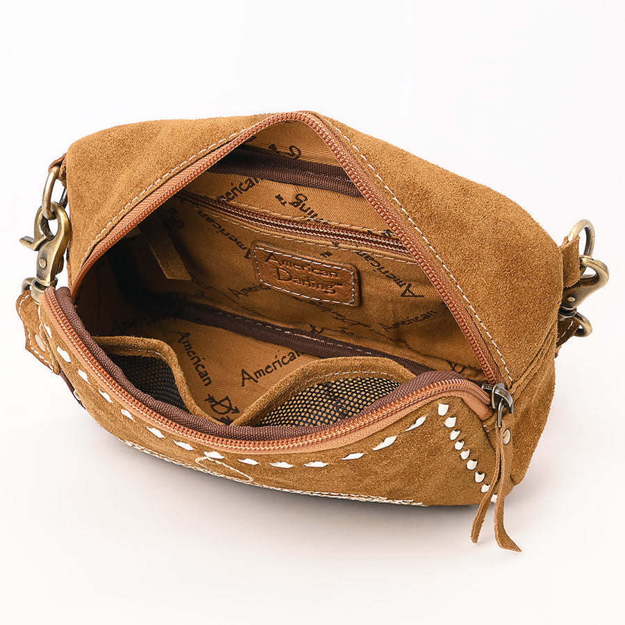 American Darling Boot Stitched Suede Leather Camera Bag Genuine Western Crossbody Purse with YKK Zipper