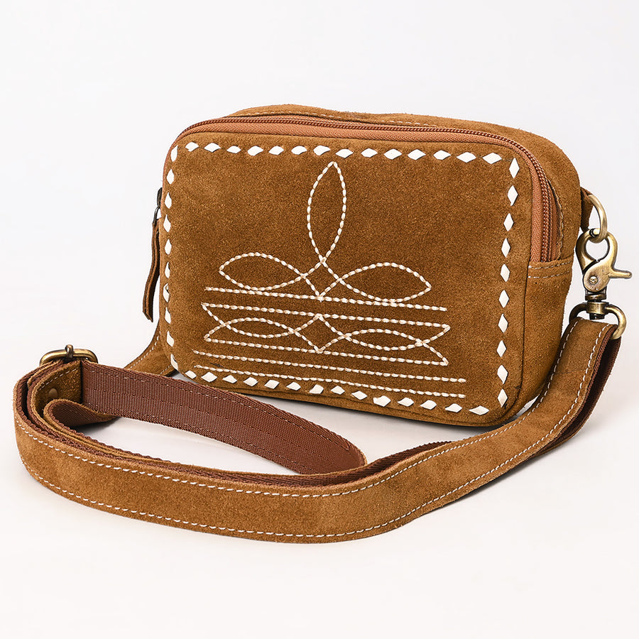 American Darling Buck Stitched Genuine Suede Leather Western Camera Bag - Uhorse