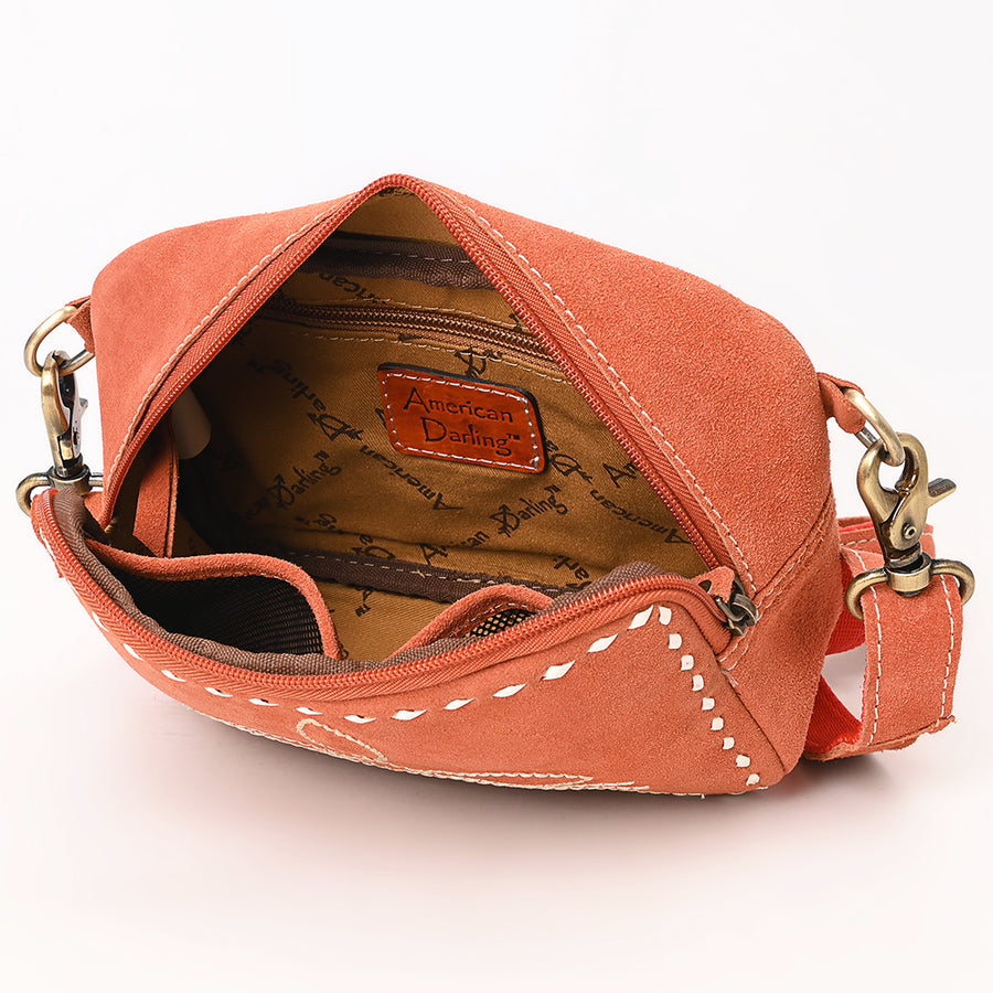 American Darling Boot Stitched Suede Leather Camera Bag Genuine Western Crossbody Purse with YKK Zipper