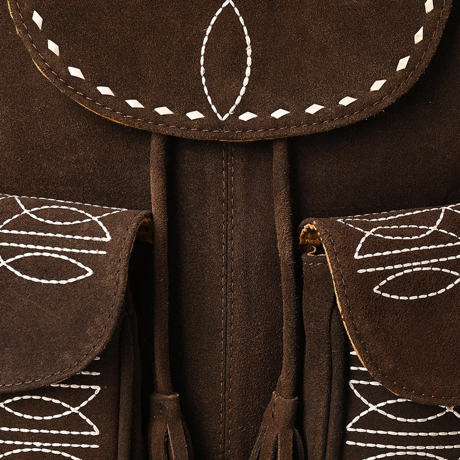 American Darling Western Genuine Suede Leather Backpack Bag with Buck Stitching Tassels Boot-Stitched Design & Full-Grain Eco-Friendly Leather 16in X 15in X 6in