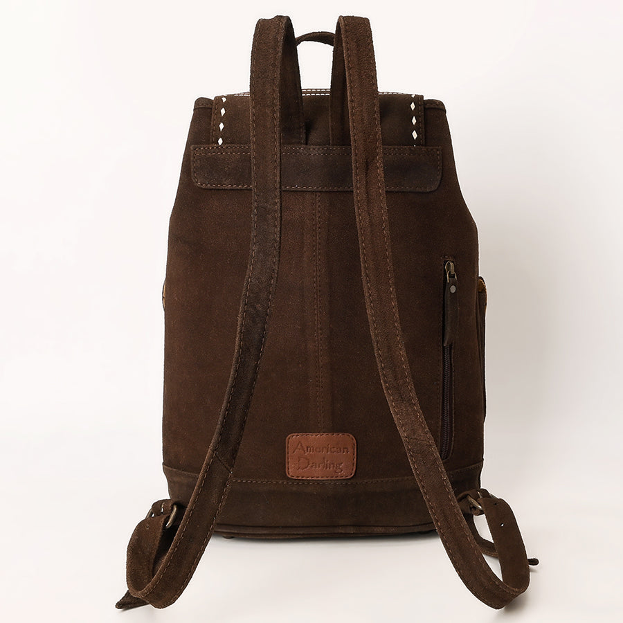 American Darling Western Genuine Suede Leather Backpack Bag with Buck Stitching Tassels Boot-Stitched Design & Full-Grain Eco-Friendly Leather 16in X 15in X 6in