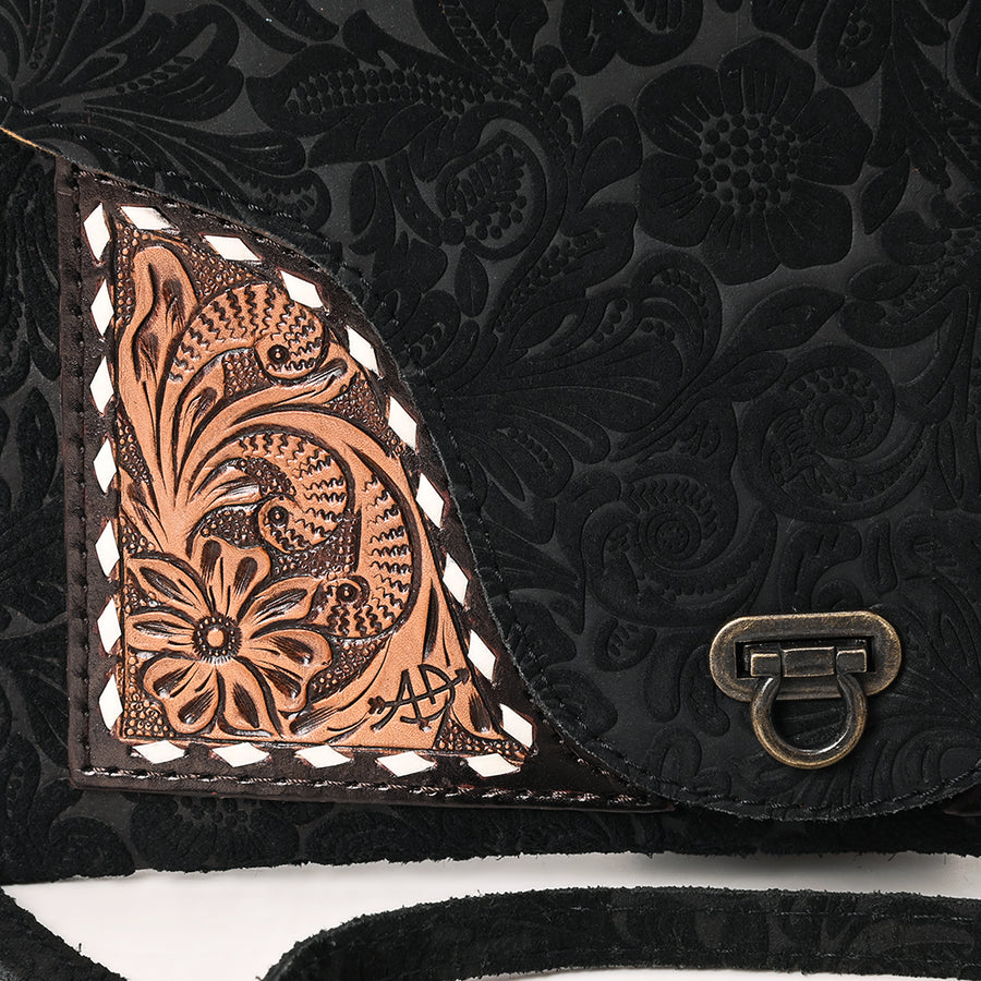 American Darling Western Leather Small Cross Body Bag – Hand-Tooled Floral Detailing, Premium Genuine Damascus Leather, Everyday Carry Purse