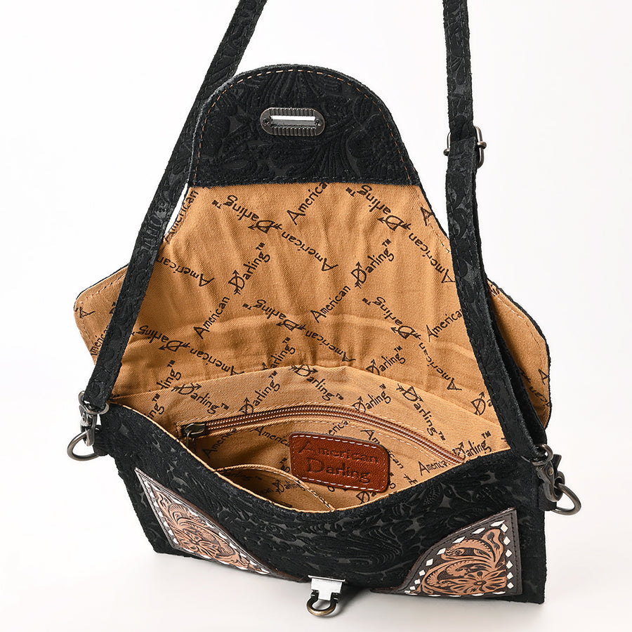 American Darling Western Leather Small Cross Body Bag – Hand-Tooled Floral Detailing, Premium Genuine Damascus Leather, Everyday Carry Purse