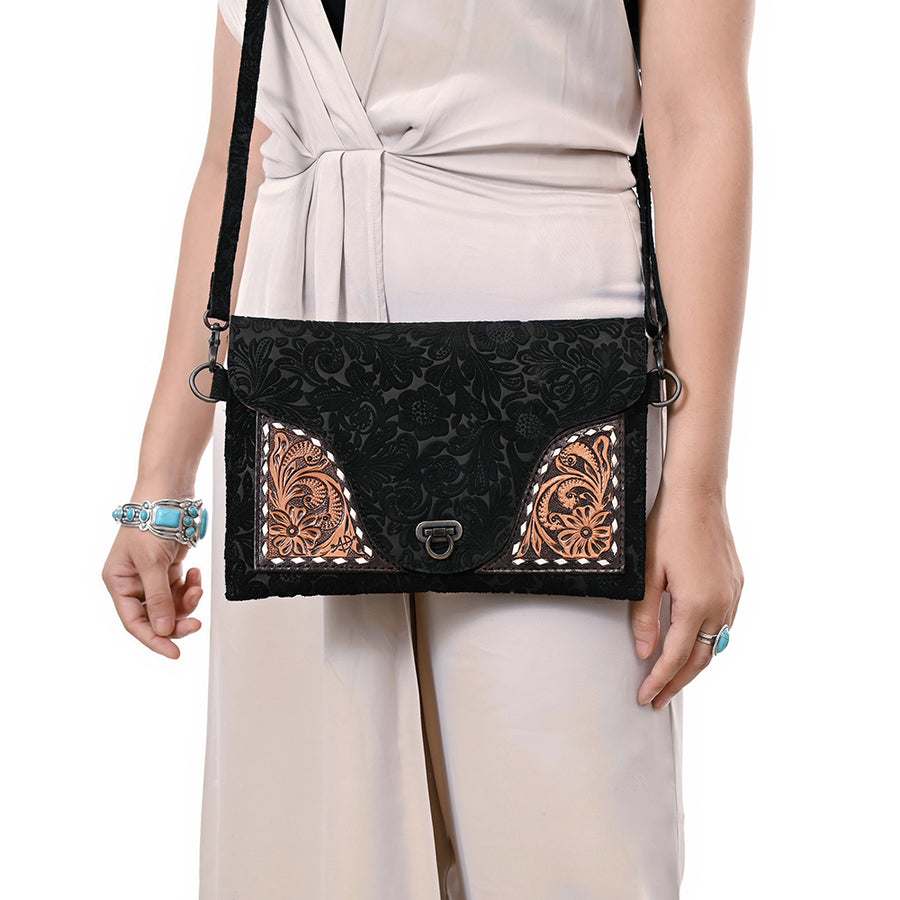 American Darling Western Leather Small Cross Body Bag – Hand-Tooled Floral Detailing, Premium Genuine Damascus Leather, Everyday Carry Purse