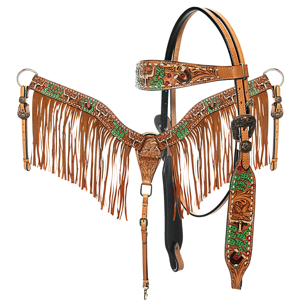 AMERICAN DARLING Western Horse Headstall Breast Collar Set Leather