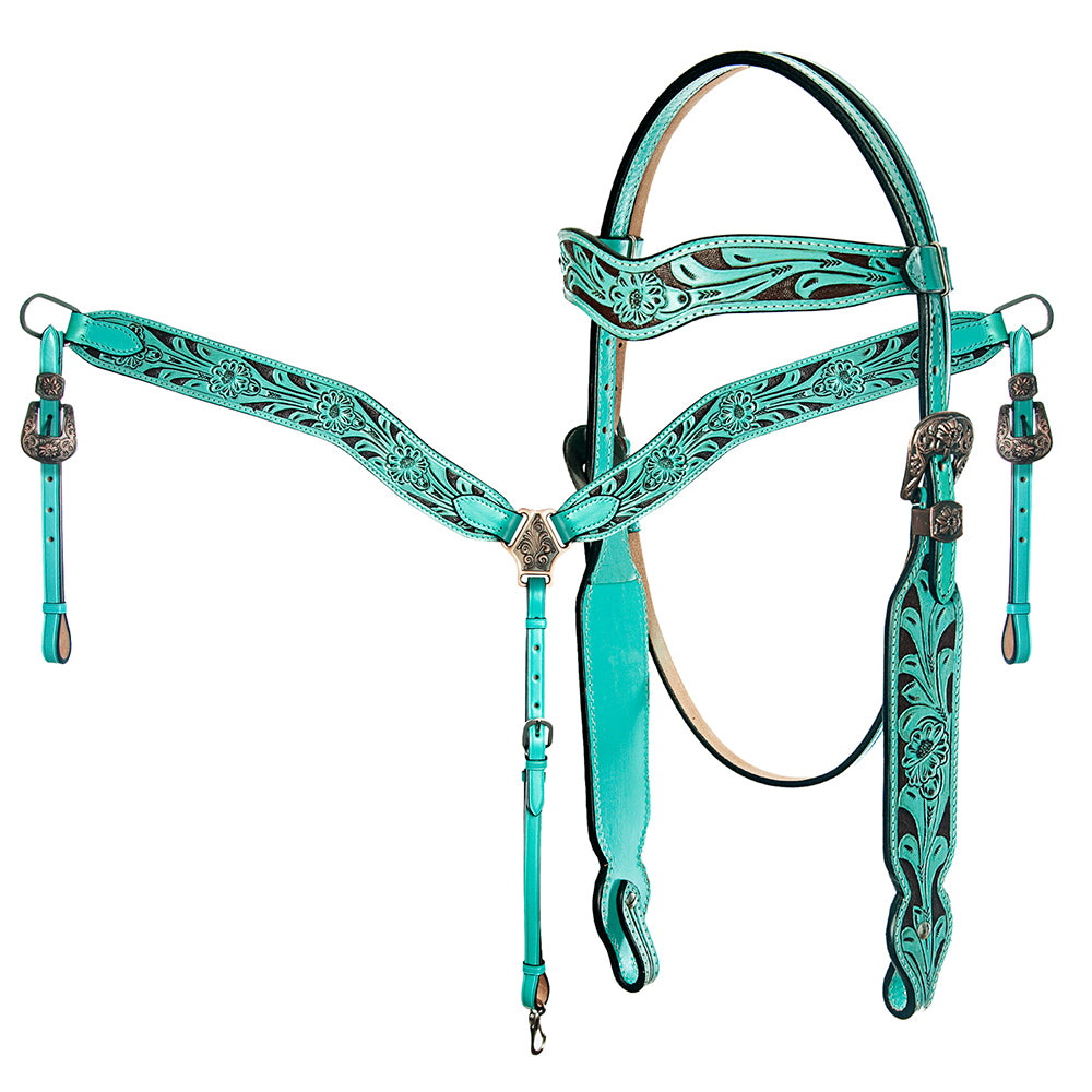 AMERICAN DARLING Western Horse Headstall Breast Collar Set Leather
