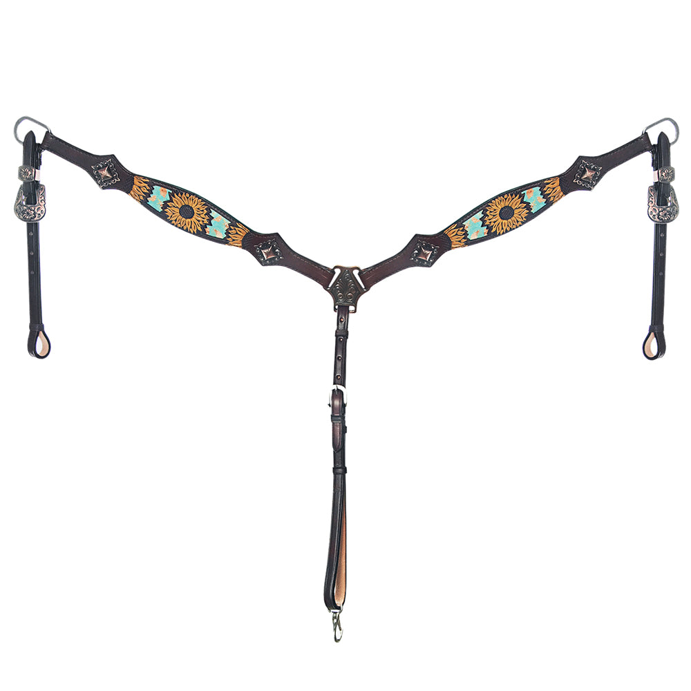 AMERICAN DARLING Western Horse One Ear Headstall Breast Collar Set Leather