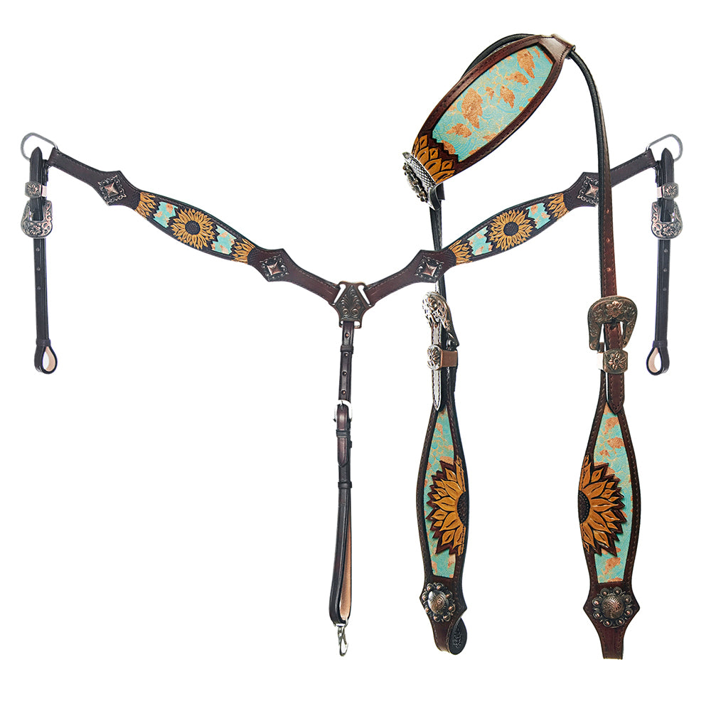 AMERICAN DARLING Western Horse One Ear Headstall Breast Collar Set Leather