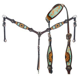 AMERICAN DARLING Western Horse One Ear Headstall Breast Collar Set Leather