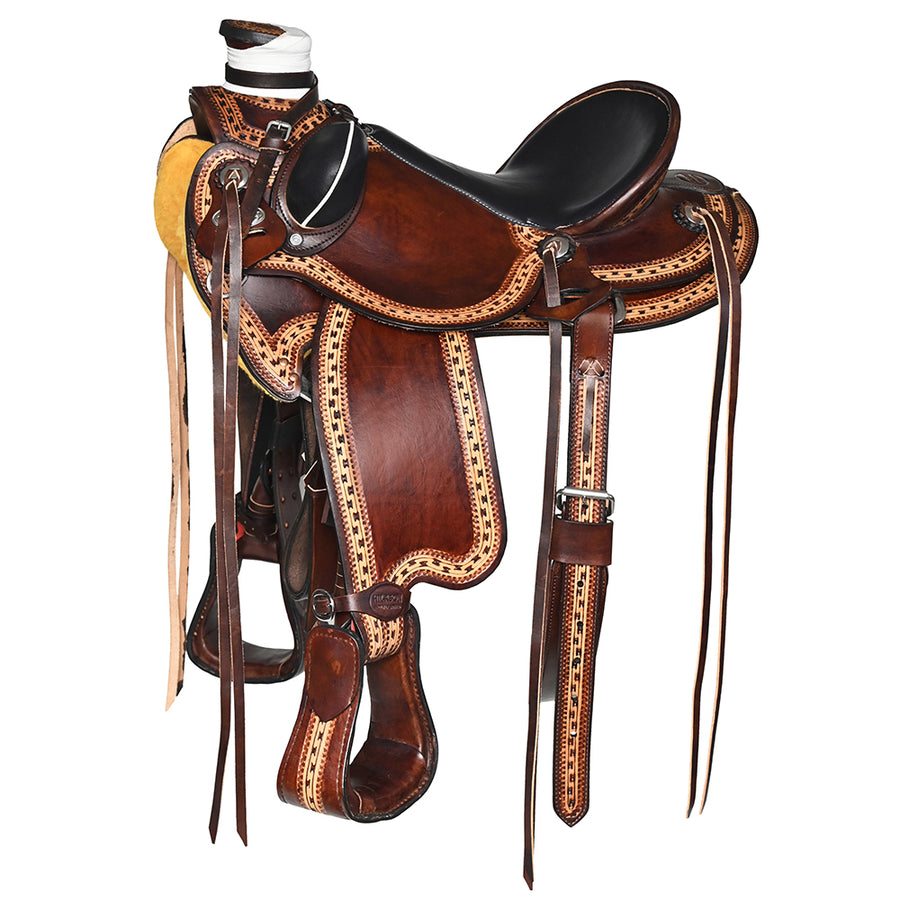 16 In HILASON Western Horse Wade Ranch Roping American Leather Saddle Dark Brown - Uhorse