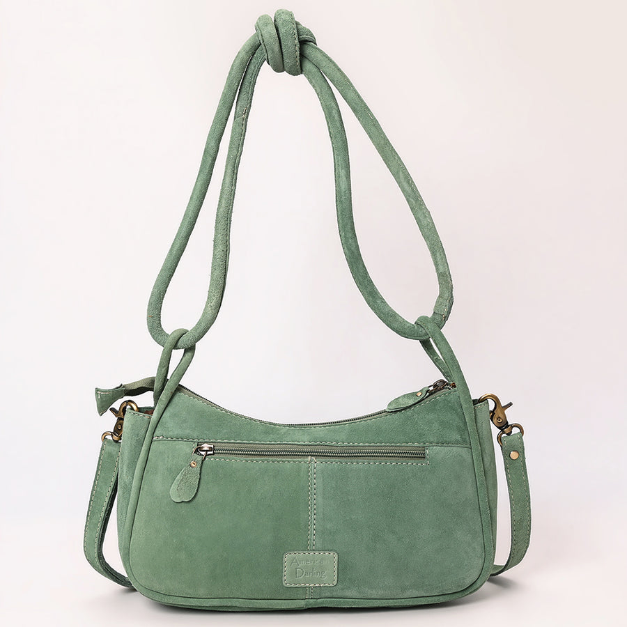 American Darling Boot Stitched Vegetable-Tanned Full Grain Genuine Suede Leather Cross body Bag Green