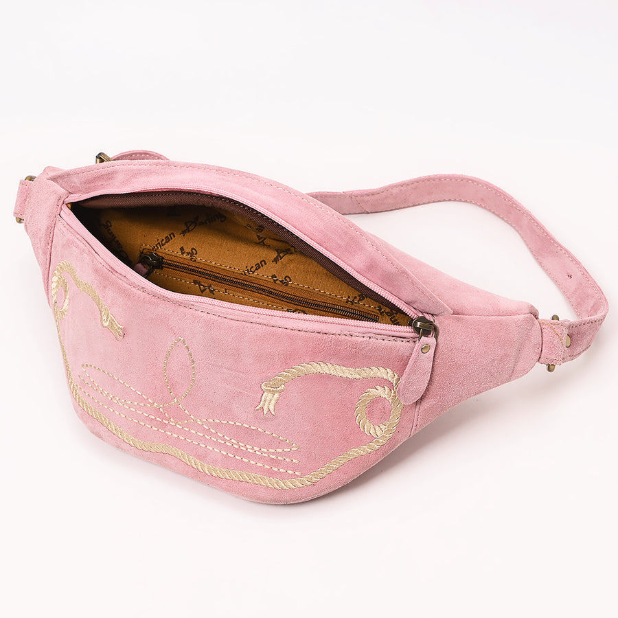 American Darling Genuine Vegetable-Tanned Leather Fanny Pack Crossbody with Western Boot Stitch Embroidery
