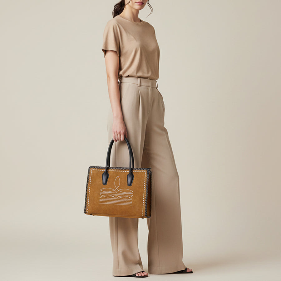 American Darling Tote Bag Western Genuine Leather Handcrafted Shoulder Purse with Boot Stitched Design and YKK Zipper