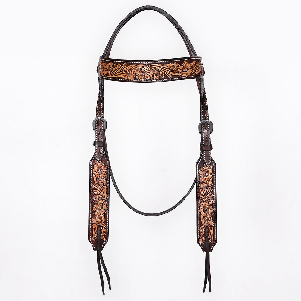 Bar H Equine Western Leather Headstall & Breast Collar Floral Dark Brown