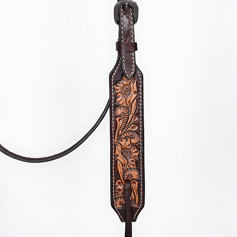 Bar H Equine Western Leather Headstall & Breast Collar Floral Dark Brown