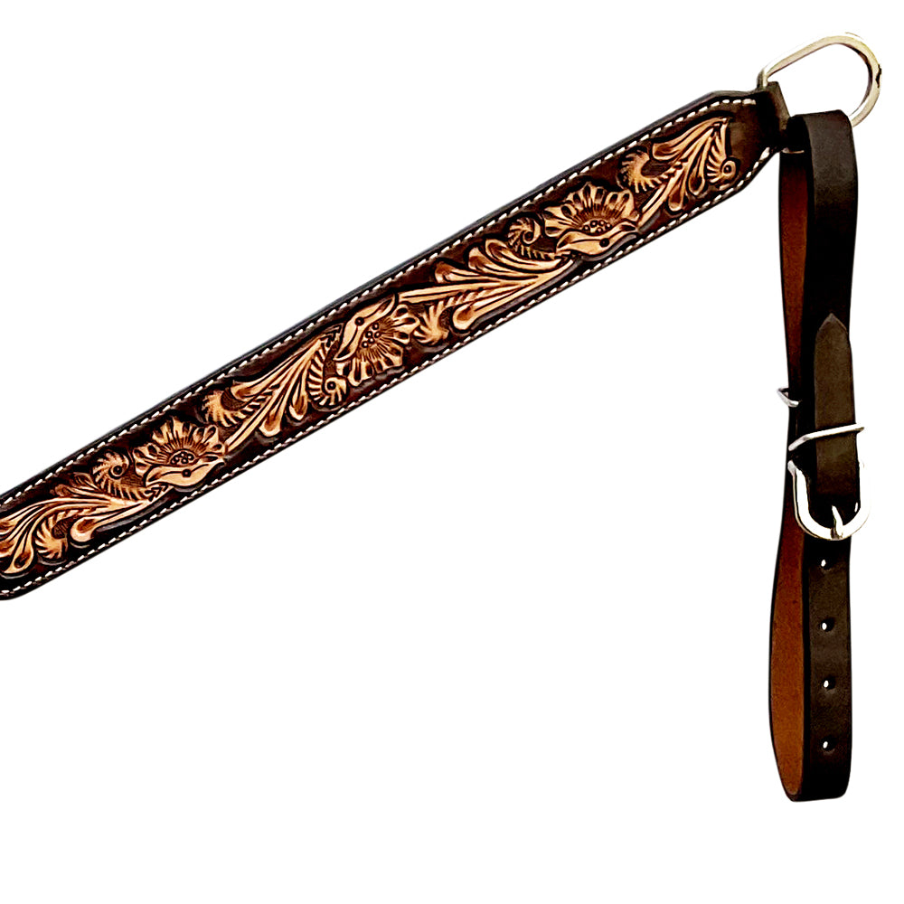 Bar H Equine Western Leather Headstall & Breast Collar Floral Dark Brown