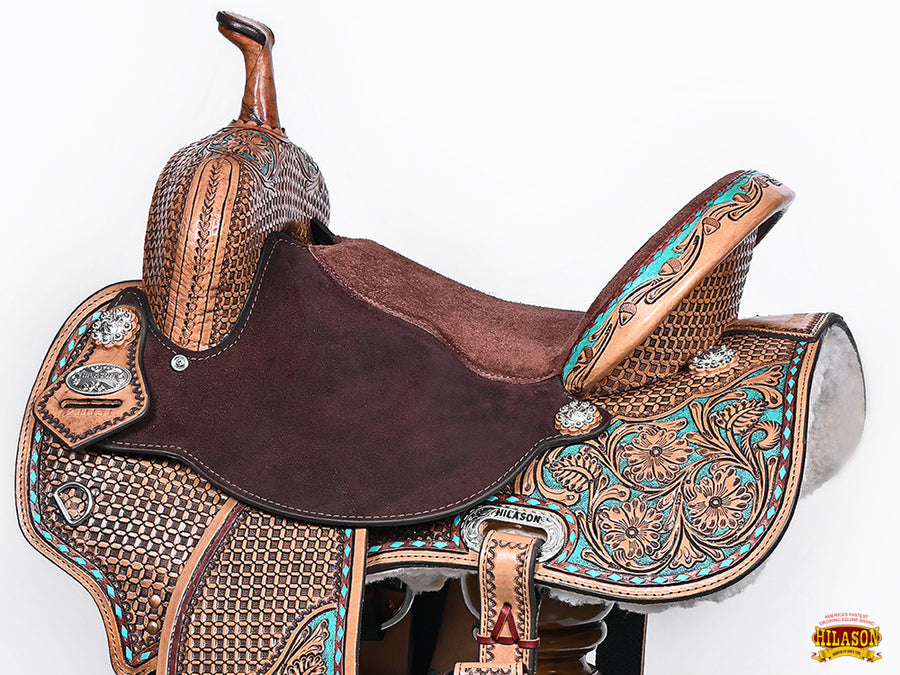 HILASON Flex Tree Western Horse Saddle in American Leather Barrel Trail | for Horses