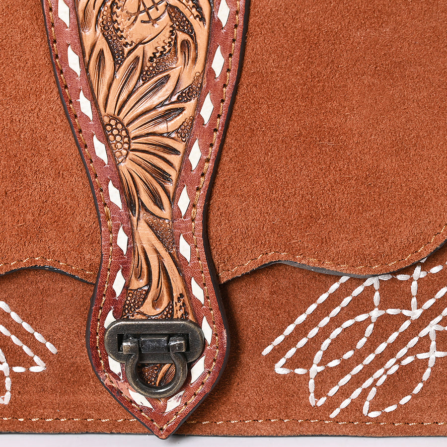 American Darling Black Western Leather Cross Body Bag – Hand-Tooled Accent Strap, Premium Genuine Suede Leather, Compact Everyday Crossbody Purse