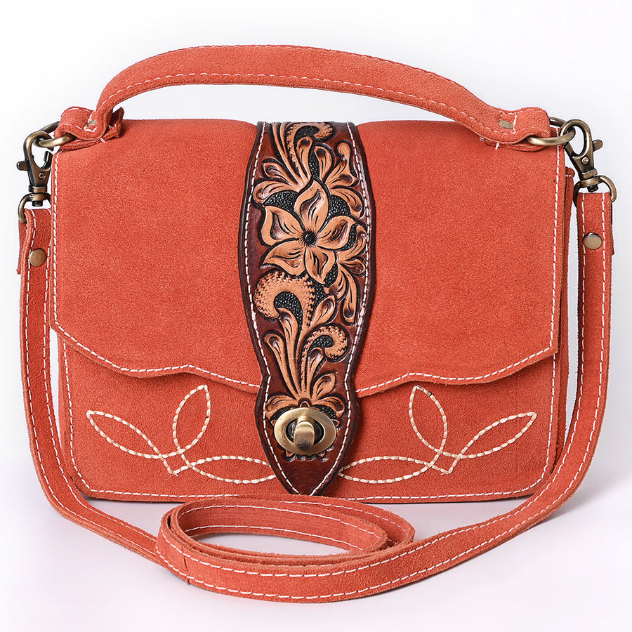 American Darling Hand Tooled Floral Carved Genuine Suede Leather Cross body Bag Genuine Western Purse with YKK Zipper