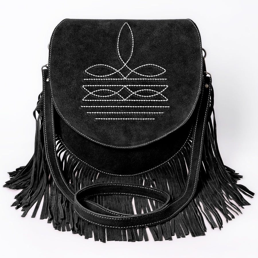 American Darling Boot Stitched Genuine Suede Leather Messenger Bag Genuine Western Fringe Crossbody Purse with YKK Zipper