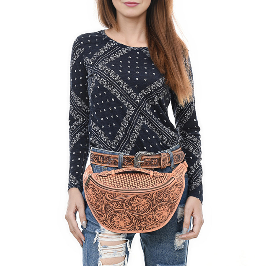 American Darling Fanny Pack Hand Tooled Genuine Western Leather Women Bag Handbag Purse