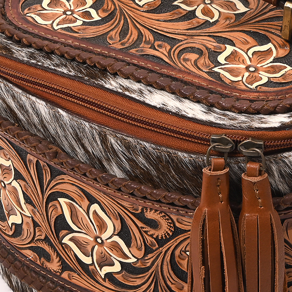 American Darling Jewelry Case Bag Hand Tooled Hair On Genuine Leather | Organizer for Women Travel
