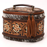 American Darling Jewelry Case Bag Hand Tooled Hair On Genuine Leather | Organizer for Women Travel