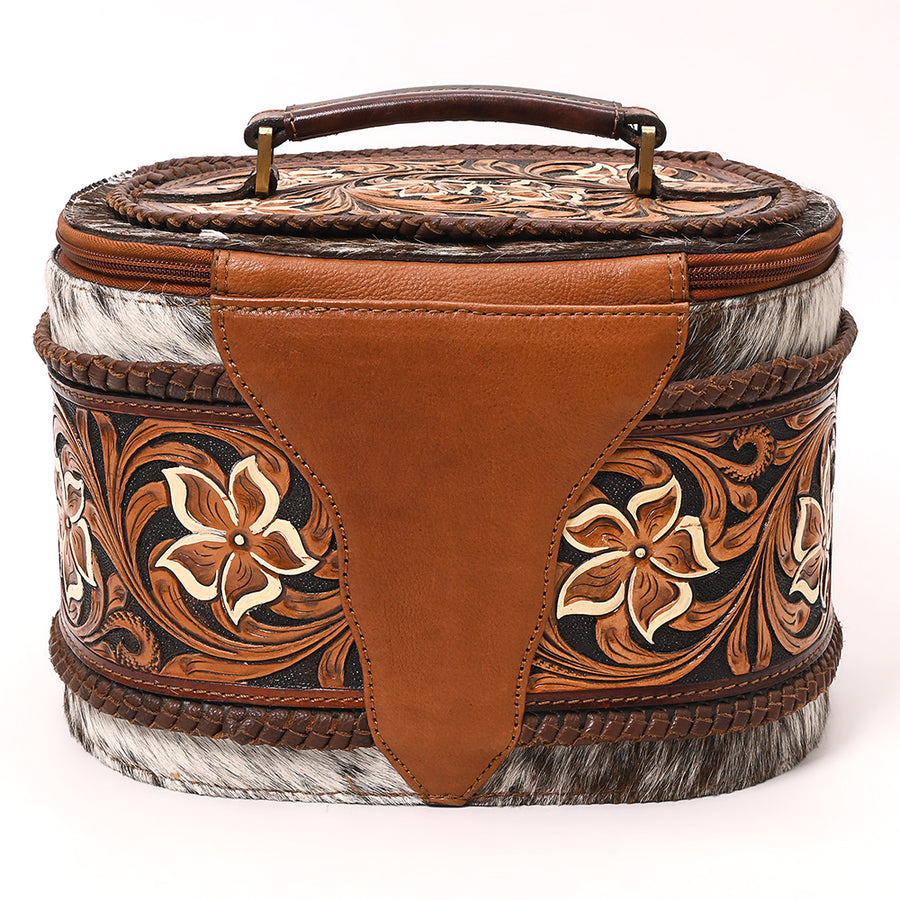 American Darling Hand Tooled Floral Carved Hair-On Cowhide Cross body Bag Genuine Leather Western Purse with YKK Zipper